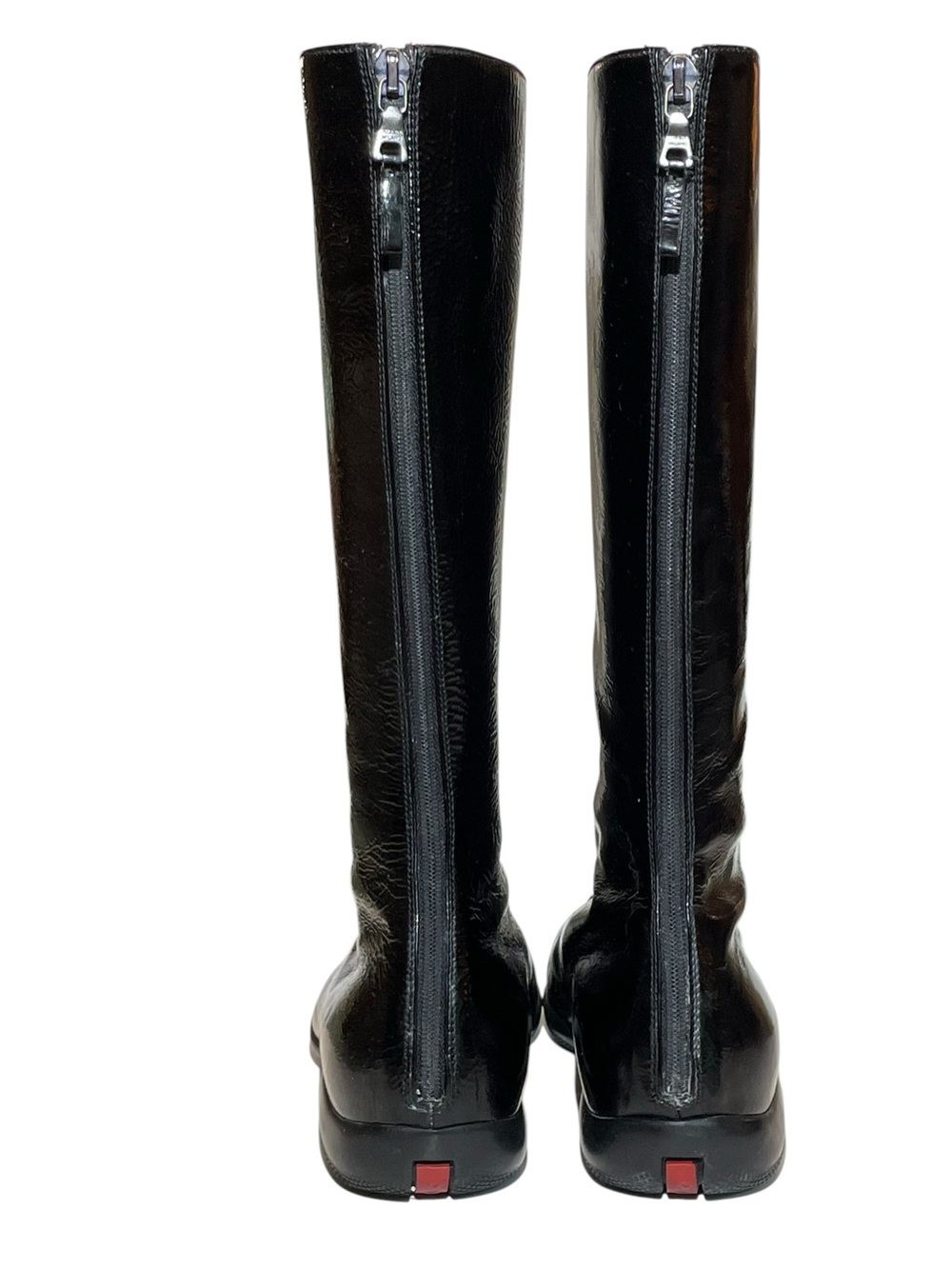 Prada Black Patent Tall Full Back Zip Low Heel Boots Womens Size 39 EU - Picture 6 of 16